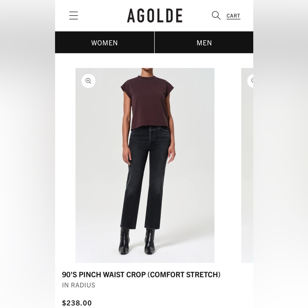 Agolde black fen tapered relaxed fit jeans
